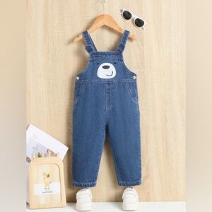 Shein Kids Embroidery Cartoon Pattern Denim Overall Jumpsuit (Size 2Y-3Y)